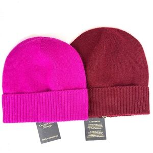Charter Club Luxury Cashmere Beanies Set of Two in Hot Pink/Burgundy Unisex